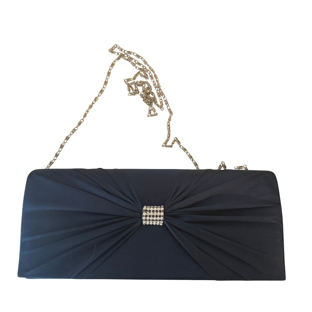 Kendall & James Evening Clutch Bag Women Navy Rhinestone Ruched Accent Chain NWT